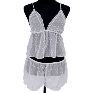 Sheer Mesh Baby Doll Camisole And Bloomer Short Pajama Set Small Cottage Core